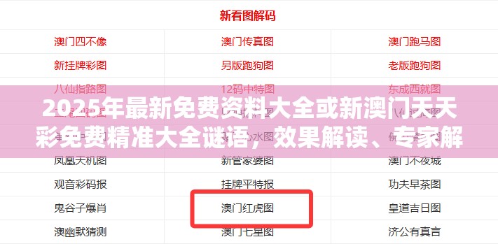2025年最新免费资料大全或新澳门天天彩免费精准大全谜语，效果解读、专家解析解释与落实